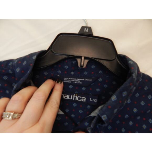 Nautica Button Up Blue Long Sleeve Men's Shirt Diamond Pattern Size L - Picture 4 of 10